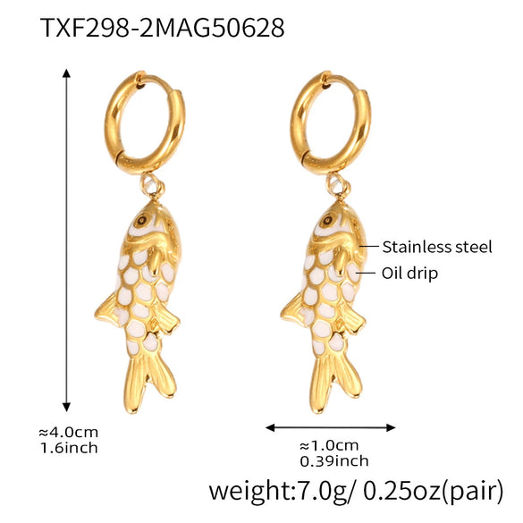 Wholesale Jewelry 316L Stainless Steel And 316L Stainless Steel Oildropped Koi Fish Beaded Ocean Style Electroplated Necklace And Earrings