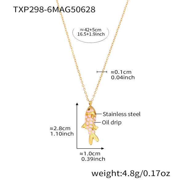 Wholesale Jewelry 316L Stainless Steel And 316L Stainless Steel Oildropped Koi Fish Beaded Ocean Style Electroplated Necklace And Earrings