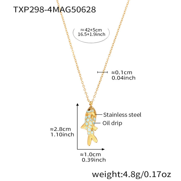 Wholesale Jewelry 316L Stainless Steel And 316L Stainless Steel Oildropped Koi Fish Beaded Ocean Style Electroplated Necklace And Earrings