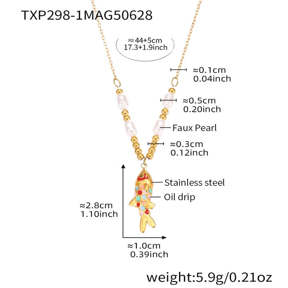 Wholesale Jewelry 316L Stainless Steel And 316L Stainless Steel Oildropped Koi Fish Beaded Ocean Style Electroplated Necklace And Earrings