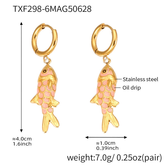Wholesale Jewelry 316L Stainless Steel And 316L Stainless Steel Oildropped Koi Fish Beaded Ocean Style Electroplated Necklace And Earrings