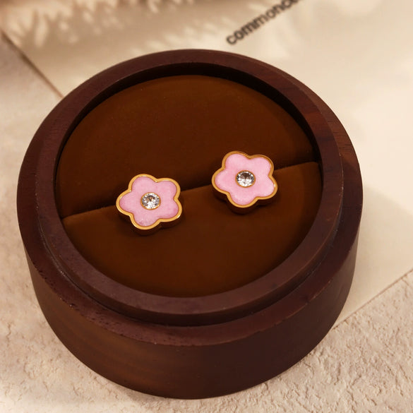 Wholesale Jewelry 316L Stainless Steel And 316L Stainless Steel Oildropped Zircon Small Flower Set Electroplated For Kids And Unisex Fashion Style