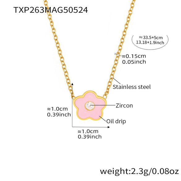 Wholesale Jewelry 316L Stainless Steel And 316L Stainless Steel Oildropped Zircon Small Flower Set Electroplated For Kids And Unisex Fashion Style