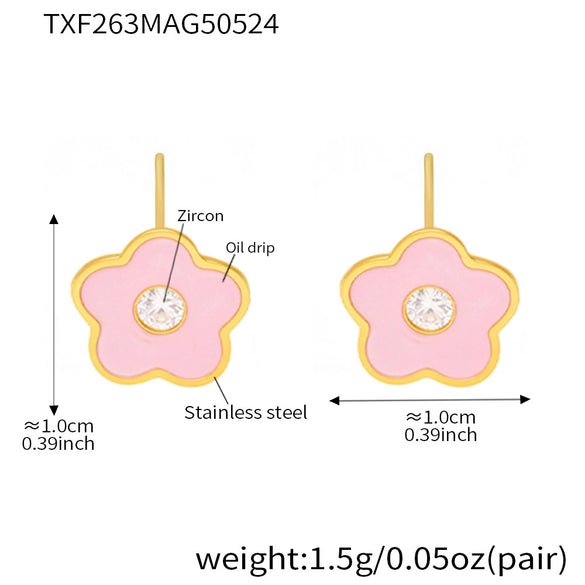 Wholesale Jewelry 316L Stainless Steel And 316L Stainless Steel Oildropped Zircon Small Flower Set Electroplated For Kids And Unisex Fashion Style