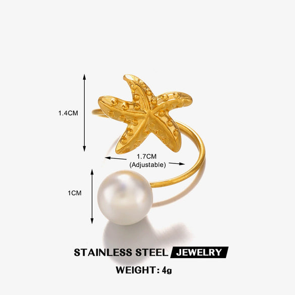 Wholesale Jewelry Stainless Steel And Titanium Steel With Marine Organisms Pattern Electroplating Starfish Shell Earrings Ring Suit