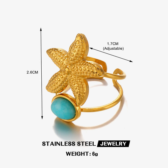 Wholesale Jewelry Stainless Steel And Titanium Steel With Marine Organisms Pattern Electroplating Starfish Shell Earrings Ring Suit