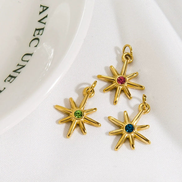 Wholesale Jewelry Stainless Steel And Zircon Inlaid Geometric Eightpointed Star Necklace Earrings Pendant With Vacuum In Furnace Electroplating