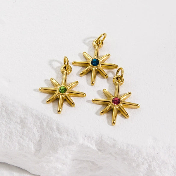 Wholesale Jewelry Stainless Steel And Zircon Inlaid Geometric Eightpointed Star Necklace Earrings Pendant With Vacuum In Furnace Electroplating