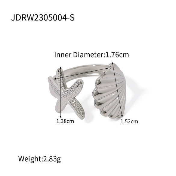 Wholesale Jewelry Stainless Steel Animal Style Geometric Starfish Shell Ring Electroplating