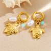 Wholesale Jewelry Stainless Steel Animal Zodiac Style Turtle Pearl Faceted Colorful Beaded Pendant Earrings