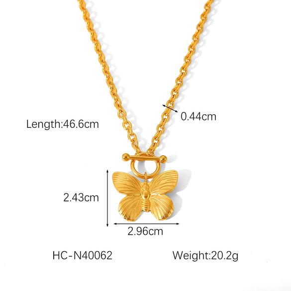 Wholesale Jewelry Stainless Steel Ball Chain Necklace With Titanium Steel Butterfly Pendant Electroplated Geometric Style For Women