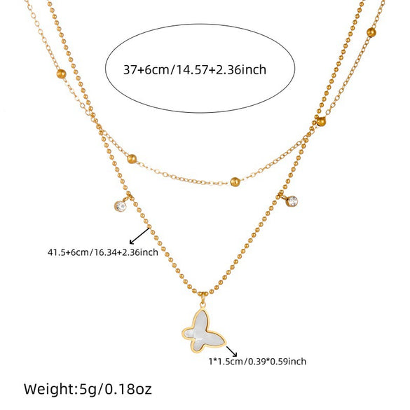 Wholesale Jewelry Stainless Steel Ball Chain With Butterfly Dragonfly Insect Pattern Goldplated Doublelayer Bracelet Necklace For Women