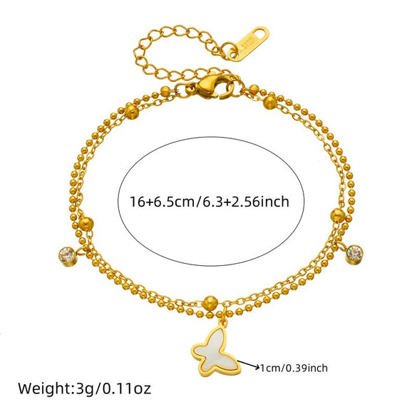 Wholesale Jewelry Stainless Steel Ball Chain With Butterfly Dragonfly Insect Pattern Goldplated Doublelayer Bracelet Necklace For Women