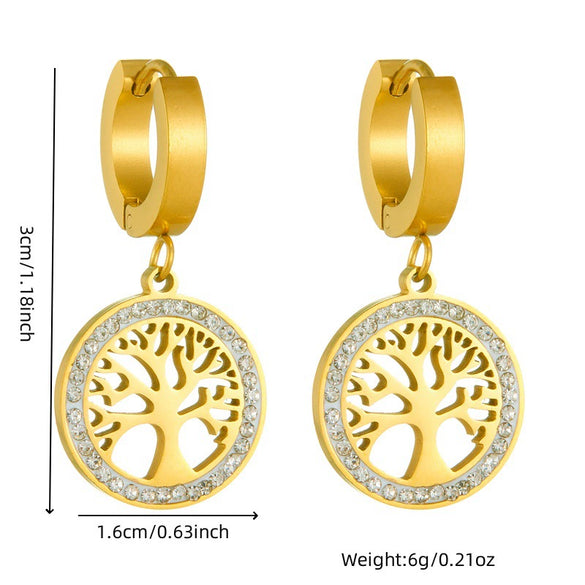 Wholesale Jewelry Stainless Steel Bamboo Chain Electroplated Life Tree Pine Stone Women's Bracelet Earrings Necklace