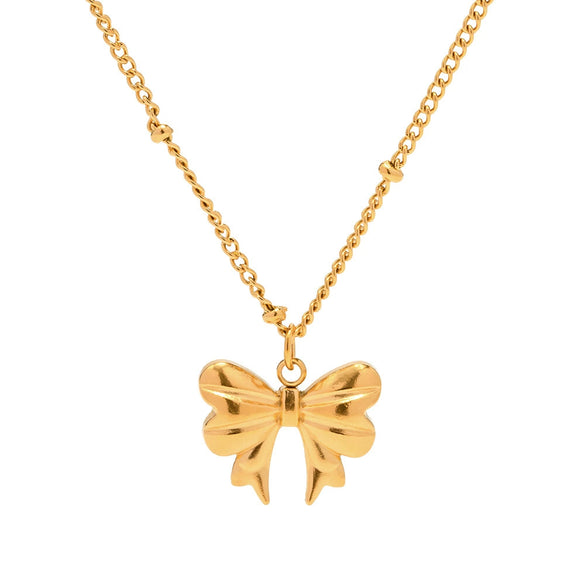 Wholesale Jewelry Stainless Steel Bead Chain Butterfly Pendant Necklace 18K Goldplated