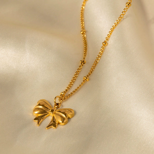 Wholesale Jewelry Stainless Steel Bead Chain Butterfly Pendant Necklace 18K Goldplated