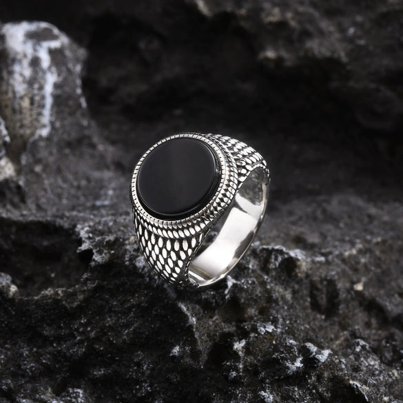 Wholesale Jewelry Stainless Steel Black Onyx Turquoise Geometric Men's Ring Electroplated