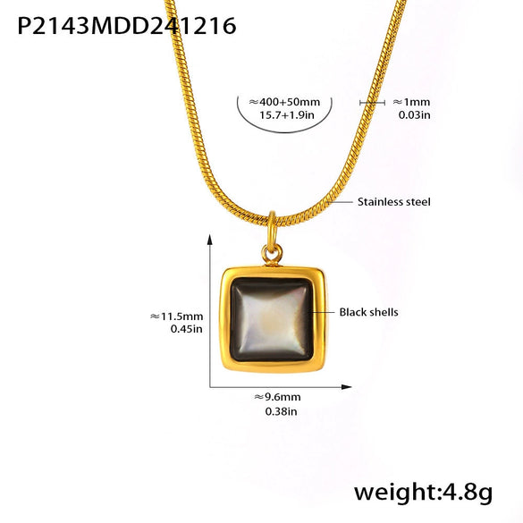Wholesale Jewelry 316L Stainless Steel Black Shell Malachite Square Geometric Electroplated Light Luxury Women's Collarbone Chain Necklace