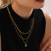 Wholesale Jewelry 316L Stainless Steel Black Shell Malachite Square Geometric Electroplated Light Luxury Women's Collarbone Chain Necklace