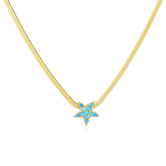Wholesale Jewelry Stainless Steel Blade Chain Heart Star Pendant Necklace With Micropaved Zircon And 18K Gold Plated