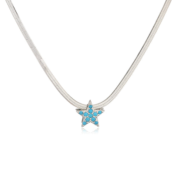Wholesale Jewelry Stainless Steel Blade Chain Heart Star Pendant Necklace With Micropaved Zircon And 18K Gold Plated