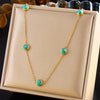 Wholesale Jewelry Stainless Steel Blue Turquoise Round Retro Fashion Earrings And Necklace Set With Electroplating