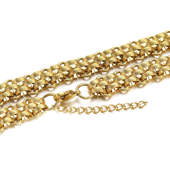Wholesale Jewelry Stainless Steel Bold Woven Plaid Unisex Necklace With Electroplating