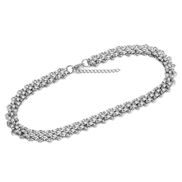 Wholesale Jewelry Stainless Steel Bold Woven Plaid Unisex Necklace With Electroplating