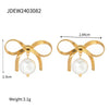 Wholesale Jewelry Stainless Steel Bow Pearl Pendant Earrings Gold Plated