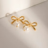 Wholesale Jewelry Stainless Steel Bow Pearl Pendant Earrings Gold Plated