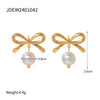 Wholesale Jewelry Stainless Steel Bow Pearl Pendant Earrings Gold Plated