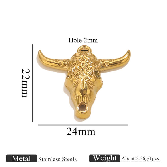 Wholesale Jewelry Stainless Steel Bull Head Animal Series Vacuum Goldplated Pendant Necklace