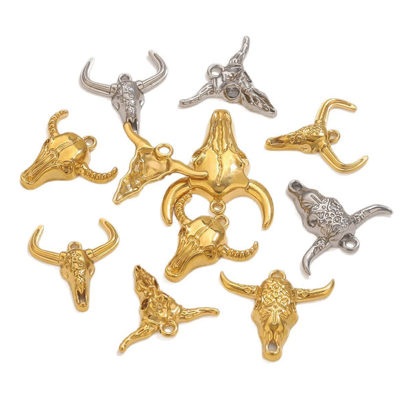 Wholesale Jewelry Stainless Steel Bull Head Animal Series Vacuum Goldplated Pendant Necklace