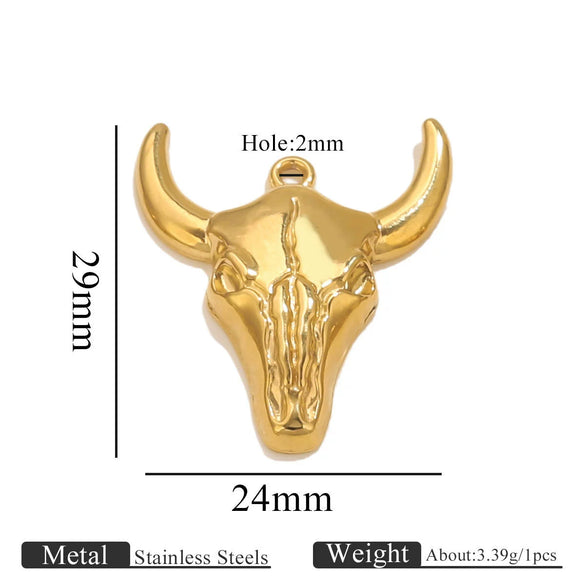 Wholesale Jewelry Stainless Steel Bull Head Animal Series Vacuum Goldplated Pendant Necklace