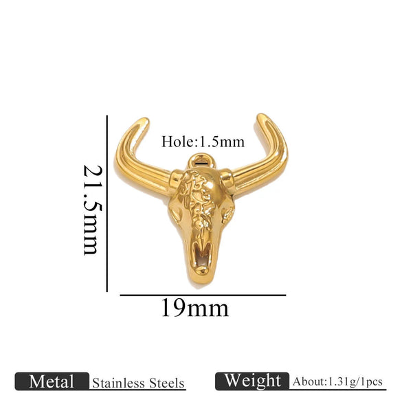 Wholesale Jewelry Stainless Steel Bull Head Animal Series Vacuum Goldplated Pendant Necklace