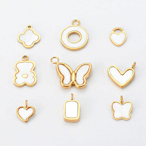 Wholesale Jewelry Stainless Steel Butterfly Bear Love Four Leaf Clover Pendant 18K Gold Plated