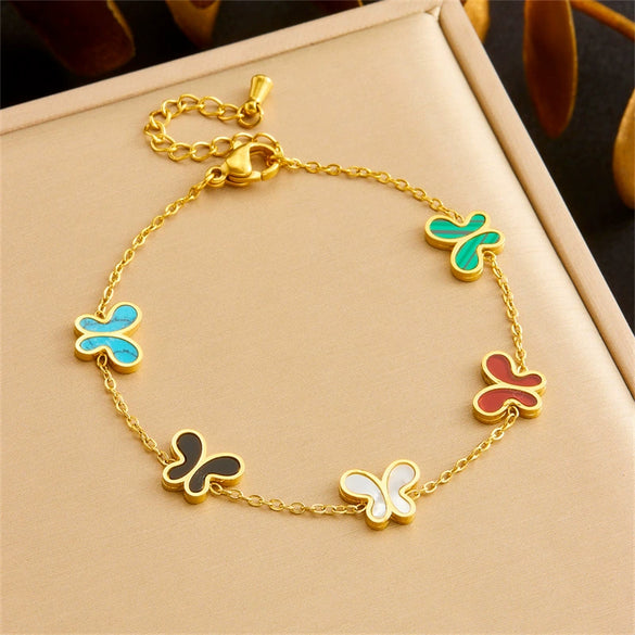 Wholesale Jewelry Stainless Steel Butterfly Dragonfly Insect Pattern Electroplated Earrings Necklaces Hand Accessories Set For Women
