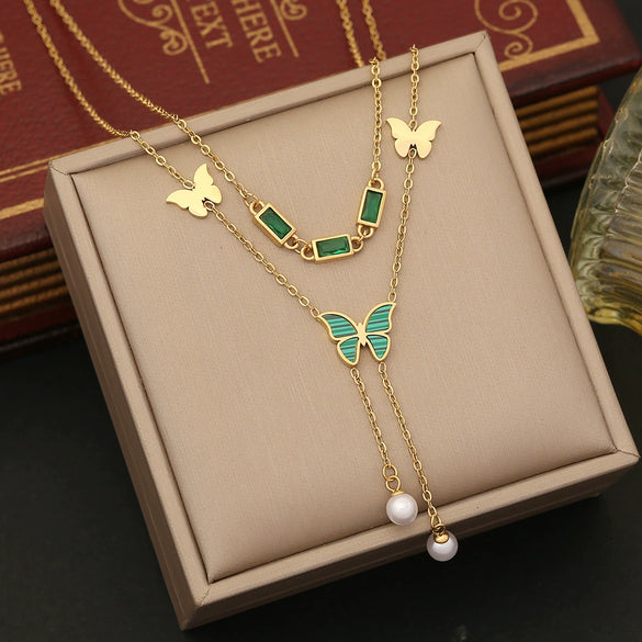 Wholesale Jewelry Stainless Steel Butterfly Heart Shape Flower Insect Fashion Ochain Necklace For Women