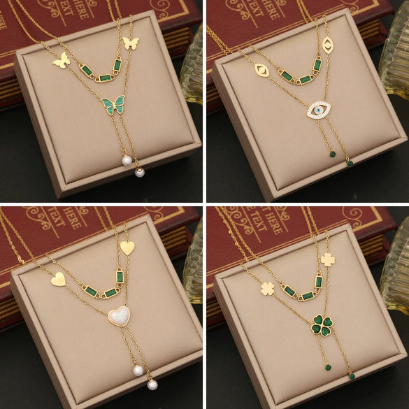 Wholesale Jewelry Stainless Steel Butterfly Heart Shape Flower Insect Fashion Ochain Necklace For Women