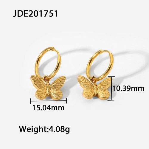 Wholesale Jewelry Stainless Steel Butterfly Necklace And Bracelet Earrings With Rhinestone Pendant Geometric Style Electroplating