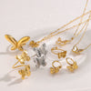 Wholesale Jewelry Stainless Steel Butterfly Necklace And Bracelet Earrings With Rhinestone Pendant Geometric Style Electroplating