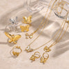 Wholesale Jewelry Stainless Steel Butterfly Necklace And Bracelet Earrings With Rhinestone Pendant Geometric Style Electroplating