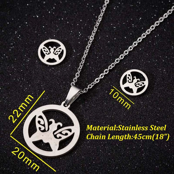 Wholesale Jewelry Stainless Steel Cartoon Animal Heartshaped Necklace Earrings Threepiece Set Electroplated Minimalist Style