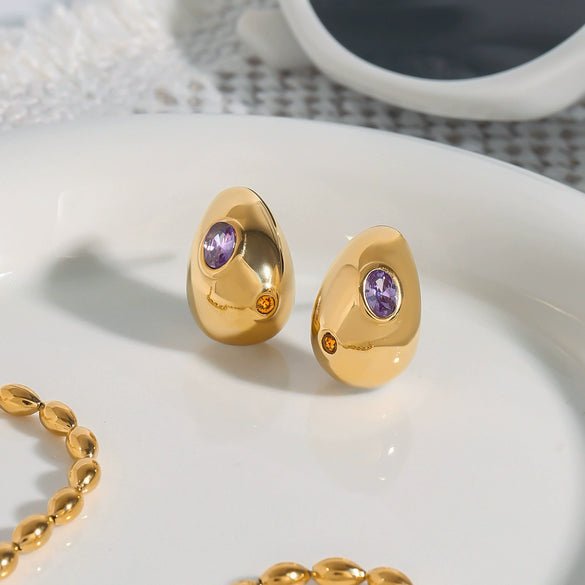 Wholesale Jewelry Stainless Steel Chubby Drop Shaped Zircon Diamond With Electroplating