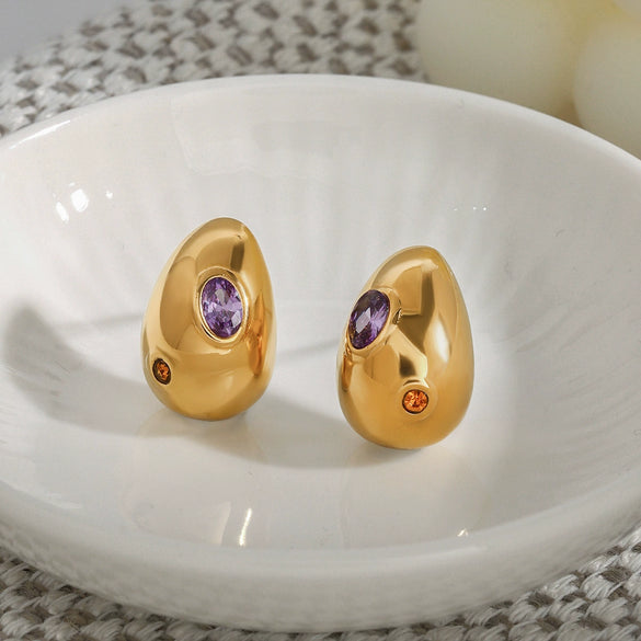Wholesale Jewelry Stainless Steel Chubby Drop Shaped Zircon Diamond With Electroplating