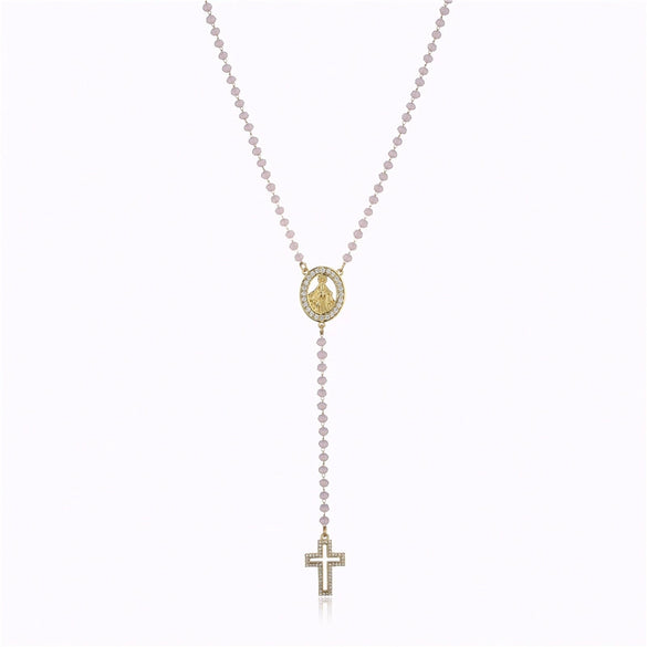 Wholesale Jewelry Stainless Steel Color Stone Virgin Necklace With Geometric Design And Electroplating Treatment