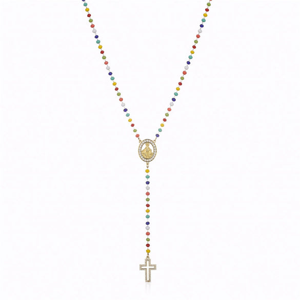Wholesale Jewelry Stainless Steel Color Stone Virgin Necklace With Geometric Design And Electroplating Treatment