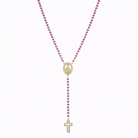 Wholesale Jewelry Stainless Steel Color Stone Virgin Necklace With Geometric Design And Electroplating Treatment