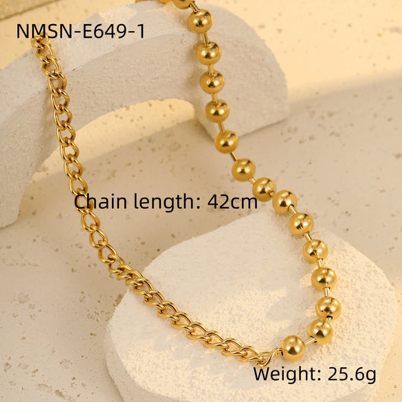 Wholesale Jewelry Stainless Steel Colorblocked Hollow Ball Chain Ot Buckle Electroplated Necklace Bracelet Set For Women