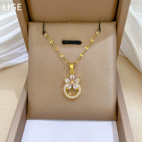 Wholesale Jewelry Stainless Steel Copper Flower Geometric Cartoon Style Electroplating Clavicle Chain Necklace Ring Accessories Unisex